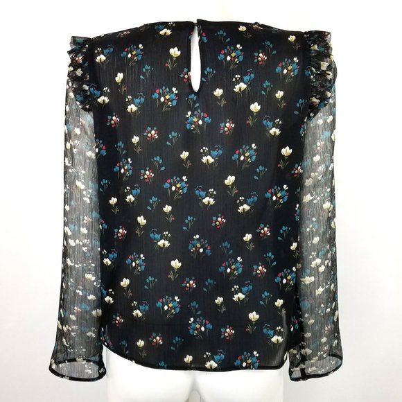 Zara Floral Print on Black Semi Sheer Top - Picture 5 of 6